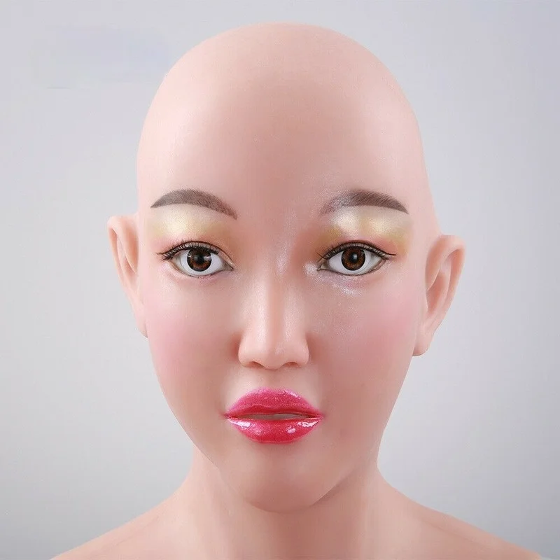 

Silicone Skin Headgear with D Cup Breast Halloween Realistic Easy-to-load Silicone Mask Body Shapers for Transvestites