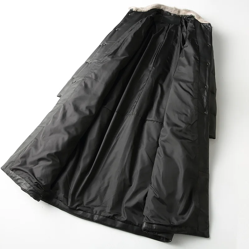 High Quality Black Printed Autumn Winter Mink Fur Collar Long Sheepskin Fur Down Coat SheepSkin White Duck Down Office Jacket