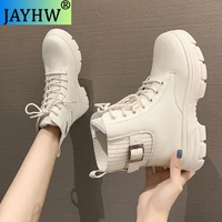 jayhw soft boots new women fashion round pu leather ankle boots winter woman elastic black boots comfortable martin boots