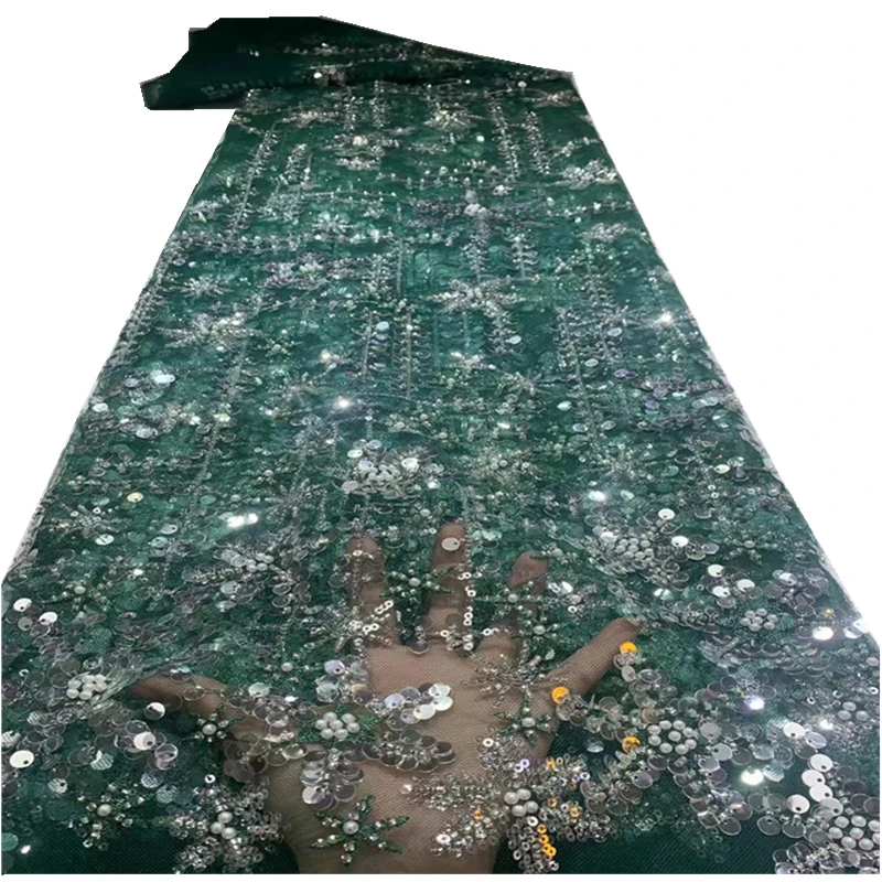 

High Quality Nigerian Lace Fabrics With sequinces And Beads African French Net Lace Fabric Embroidered Mesh Fabricn XC-290