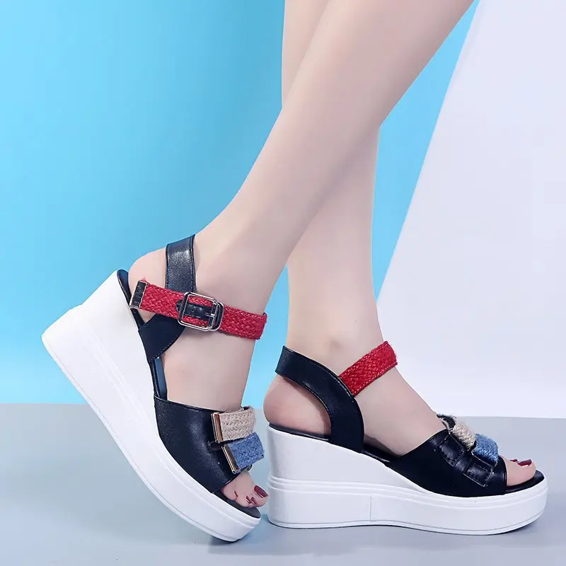 

Wohdhe Lighter Super High Heels Women Sandals Wedges Casual Open Toe Summer Platform Sandalias Buckle Strap High Quality 8cm