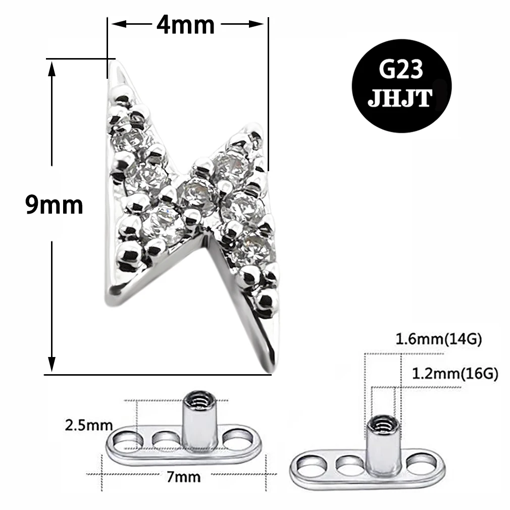 JHJT Титановый Топ Для Кожирного Пирсинга G23 С Кубическим Цирконием Геометрический