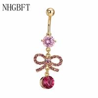 nhgbft bowknot belly button ring women belly piercing stainless steel navel pircing body jewelry dropshipping