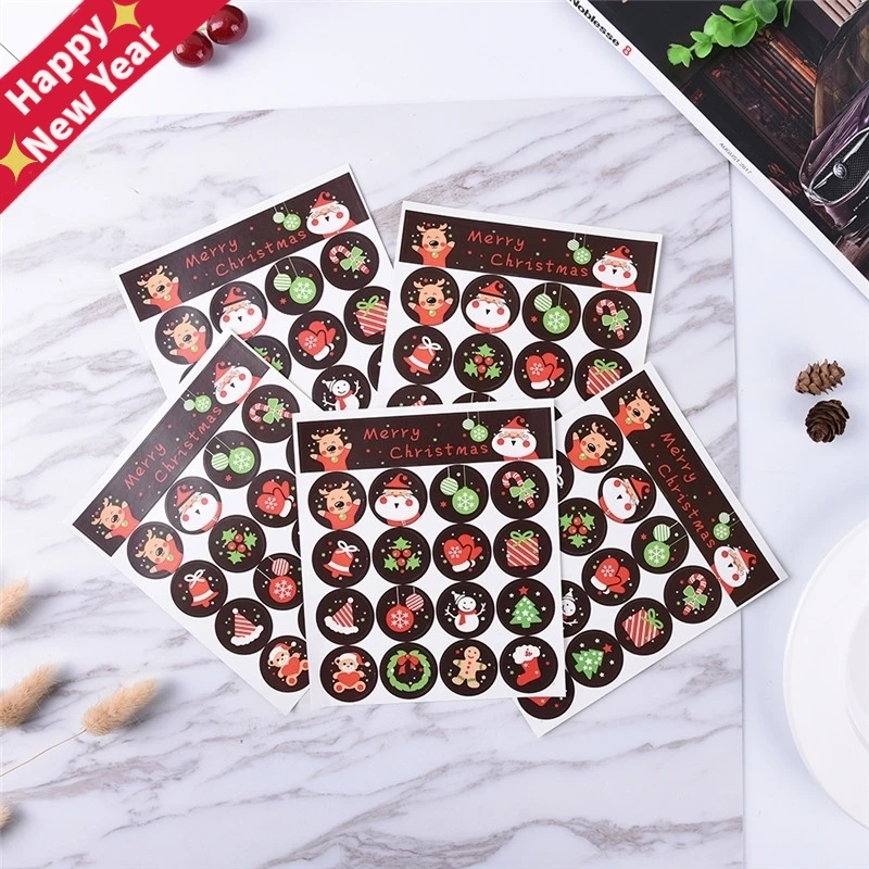 

80Pcs/5 Sheets DIY Scrapbooking Merry Christmas Gift Kraft Sticker Cookie/Cake/Gift Labels Stickers Kitchen Sweets Party Seal