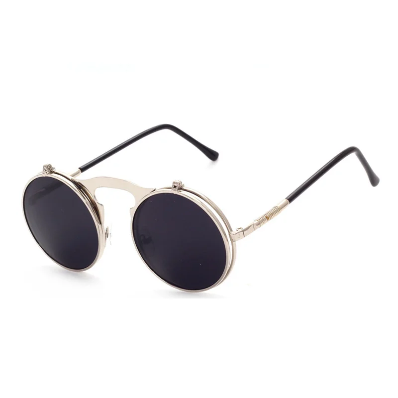 

Seemfly Steampunk Flip Sunglasses Men Driving Round Fashion Sun Glasses Brand Designer Vintage Glasses Spectacles Women UV400