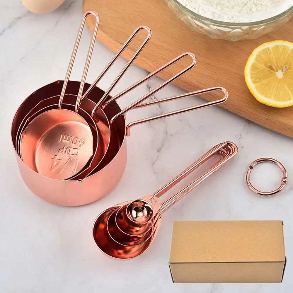 

8-piece Rose Gold Stainless Steel Home Graduated Measuring Tool Set Baking Cup