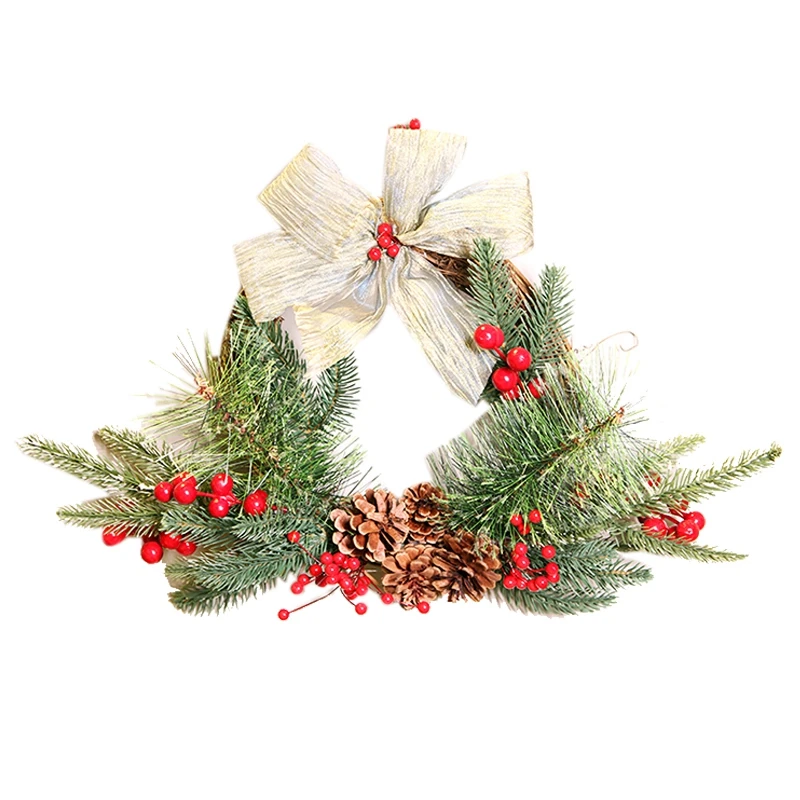 

Christmas Vine Circle Foam Red Fruit Leaf Decoration Wreath Natural Pine Cone Christmas Door Head Ornaments