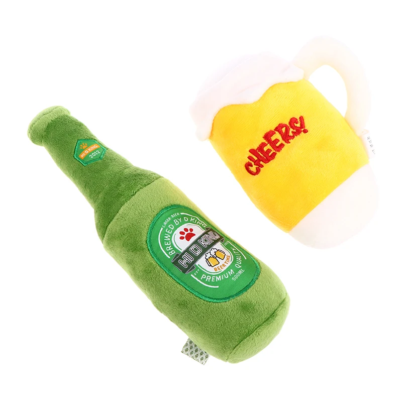 

New Plush Bone Dog Toys Bite-Resistant Clean Chew Puppy Training Soft Beer Bottle