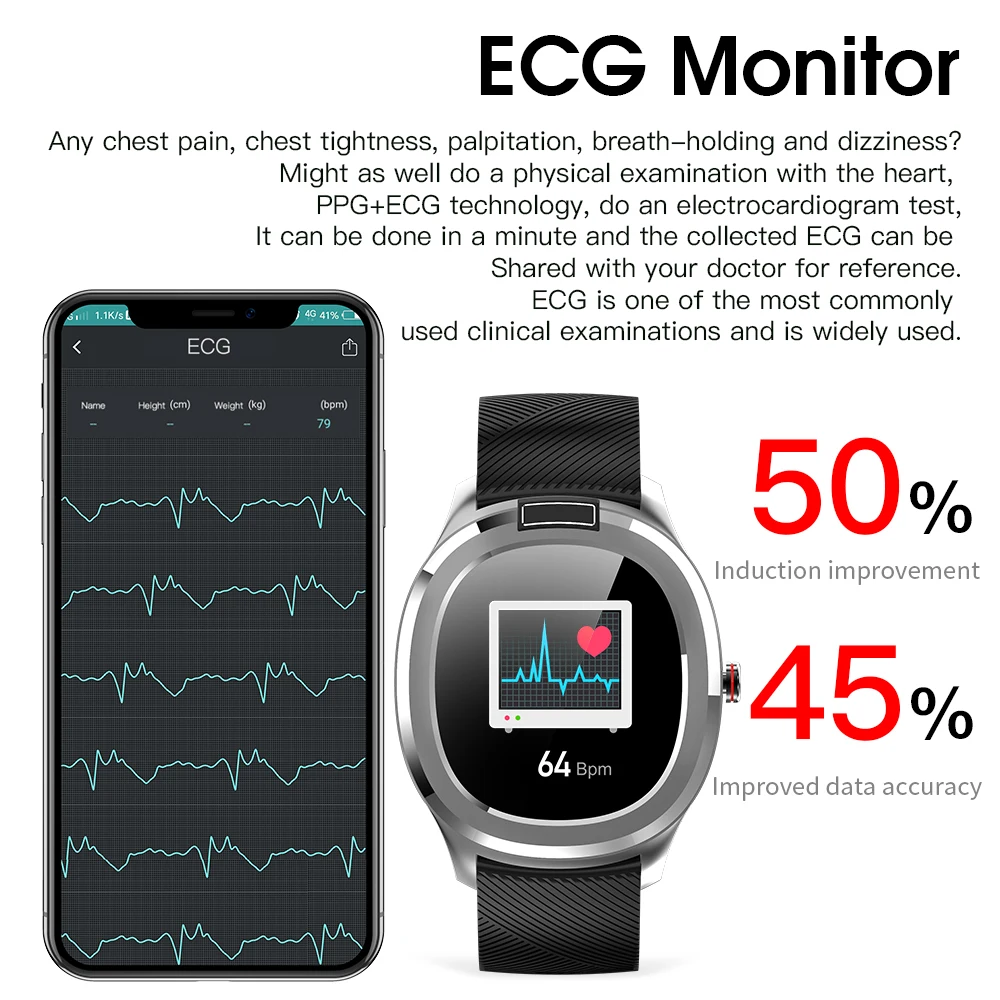 

T01 Smart Watch IP68 waterproof heart rate blood pressure monitoring fitness tracker body temperature measure smart bracelet ECG