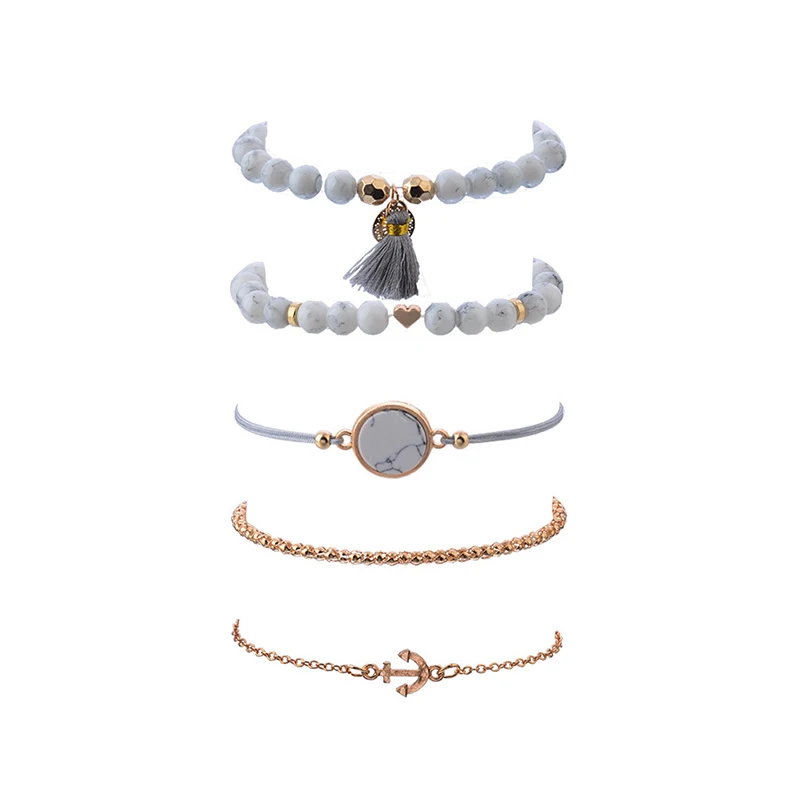 5 шт./компл. модные женские браслеты наборы 2019 золотые бусы из природного камня