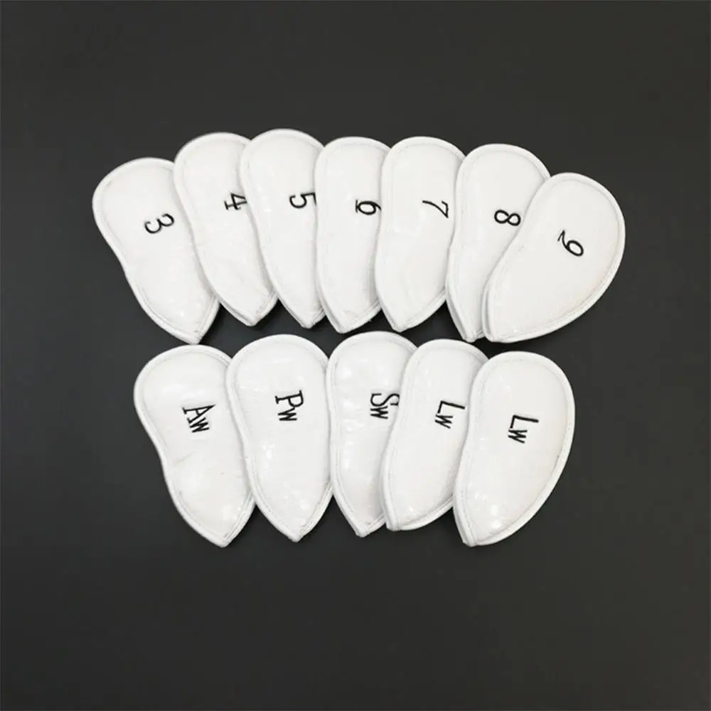 

12 Pcs PU Leather Golf Club Cap Exquisite Protector Iron Head Cover Set Litchi Texture Golf Accessories