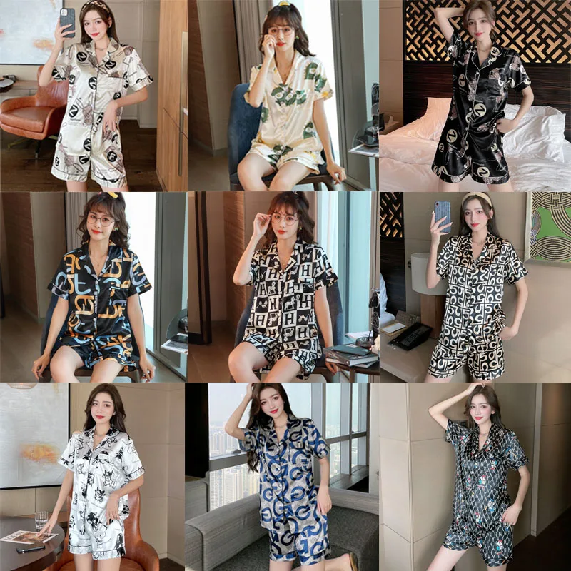 2021 Ice silk pajama women summer short sleeve Korean version of douyin web celebrity with imitation silk lovers home
