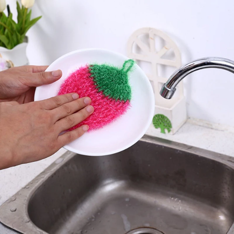

Stawberry acrylic fiber dish wash cloth clean towel for kitchen random weaving