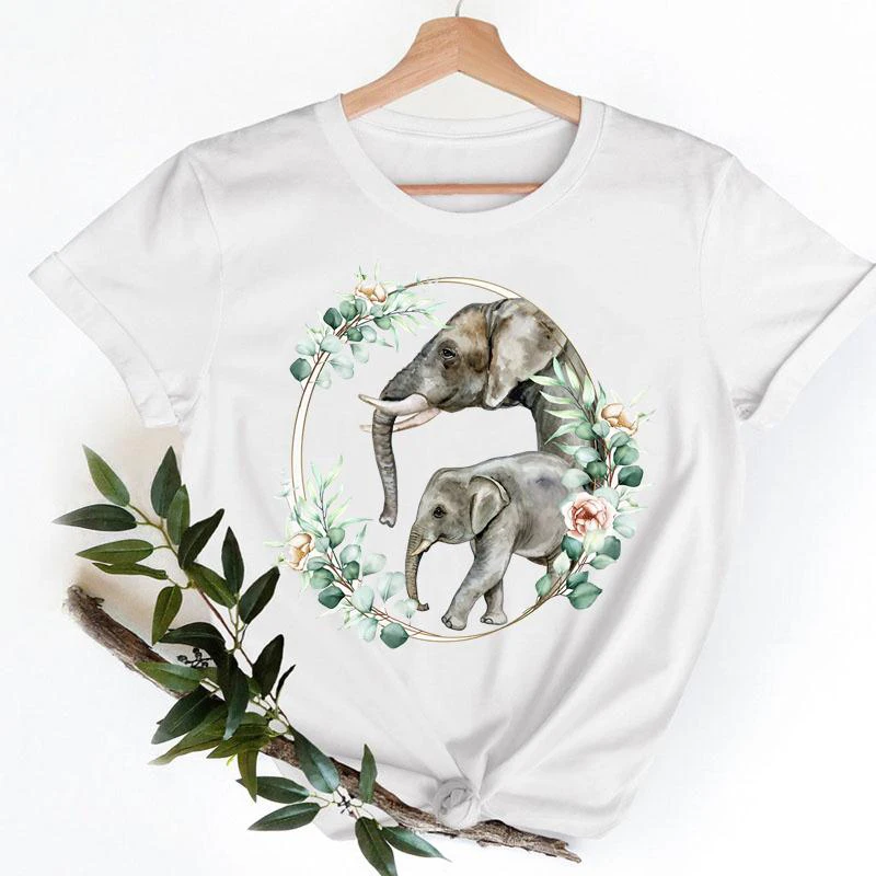 Футболка женская с принтом слона милая Повседневная модная рубашка коротким