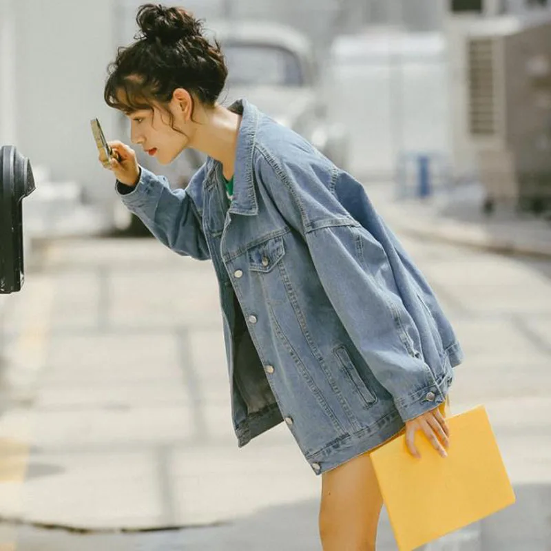 

Женская джинсовая куртка, свободная куртка в стиле ретро, в стиле Харадзюку, B178, весна-осень, 2020