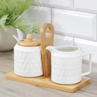 Набор сервировочный Доляна Эстет. Герда, 2 предмета: молочник, сахарница с ложкой, на деревянной подставке