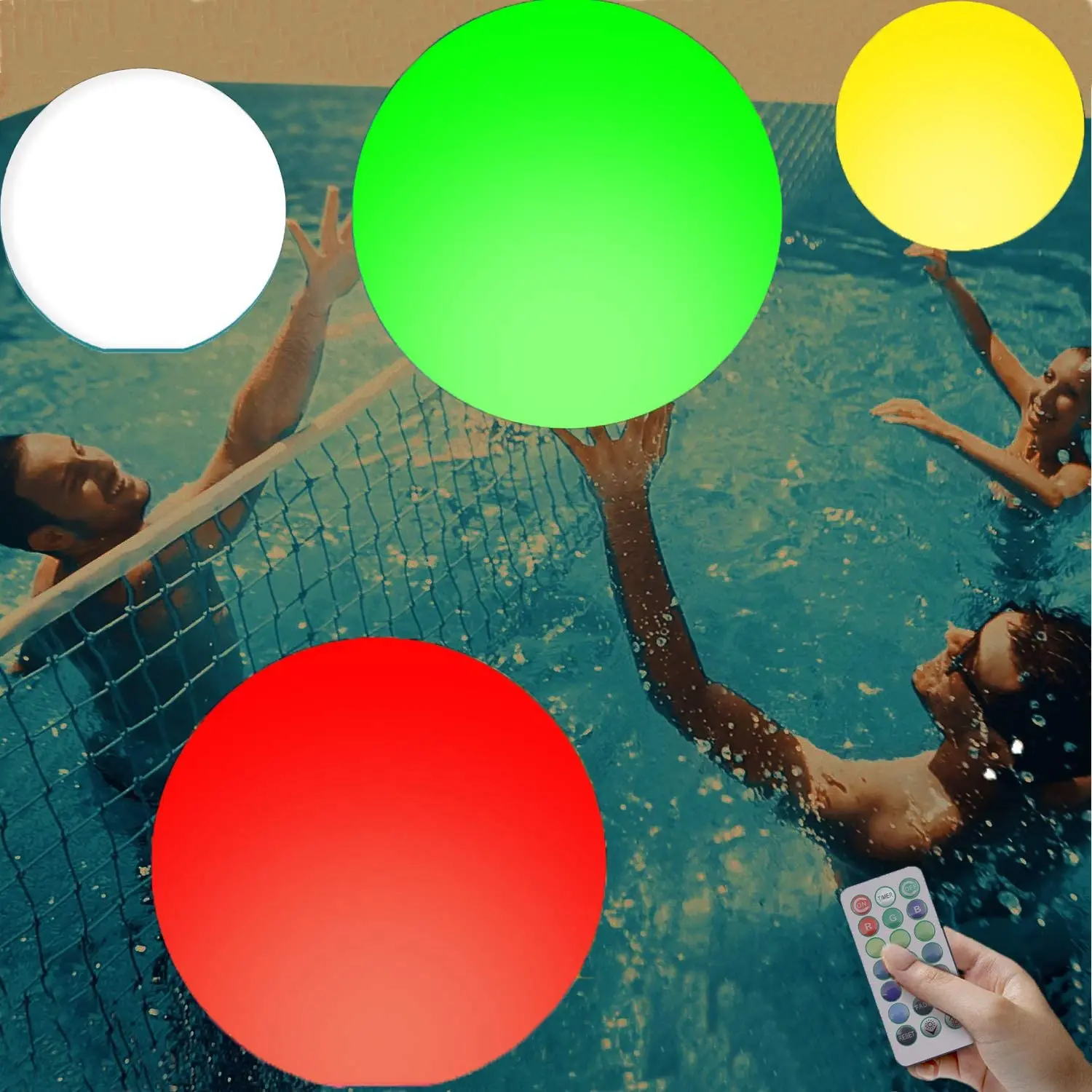 

2x 1x RGB Inflate Solar Swimming Pool Glow Light Color Changing LED Remote Floating Underwater Ball Light Outdoor Hanging Light