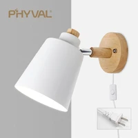 phyval nordic wall lamp with switch iron wall lamp e27 macaroon 6 color bedside wall lamp led euus plug wall sconce light