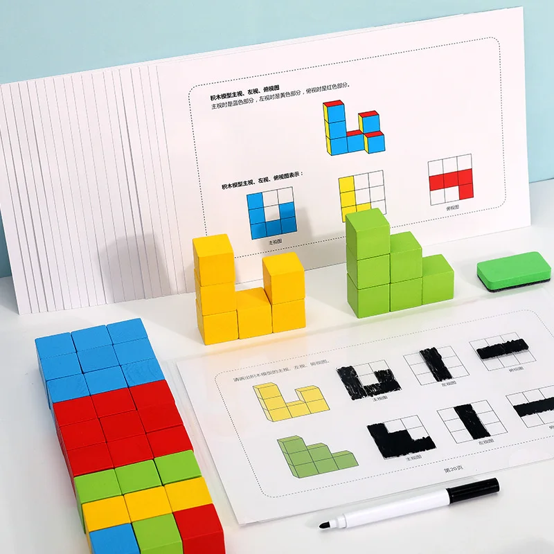 

Montessori Toys Wooden 3D Puzzles Geometric Shape Cognition Match Early Education Teaching Brain Training Math Toys For Children