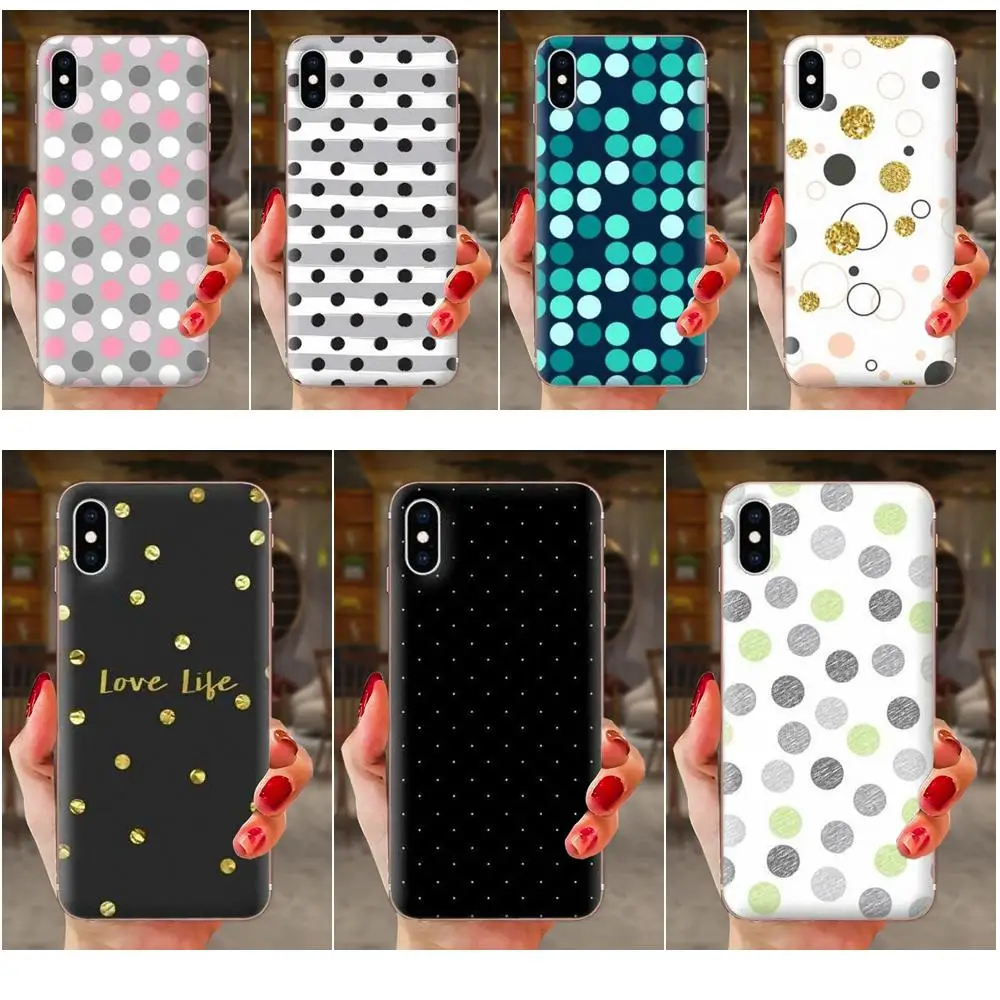 Мягкий ТПУ в горошек Новое поступление 2017 для Apple iPhone 4 4S 5 5C 5S SE 6 6S 7 8 11 Plus Pro X XS Max