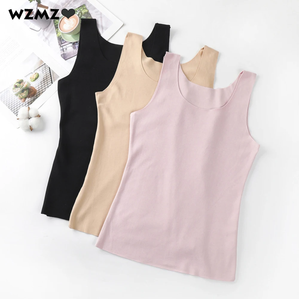 

Women Winter Seamless Thermal Underwear Plus Velvet Sexy Spaghetti Strap Bottoming Camisole Warm Thicken Tanks Top Fitness Vest