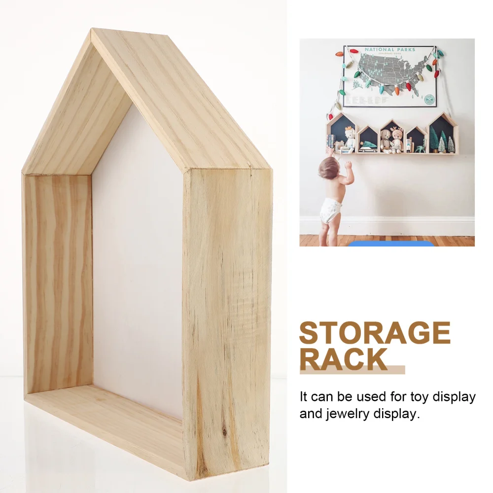 

3pcs Wood House Shape Storage Racks Multifunction Wall Shelves for Home