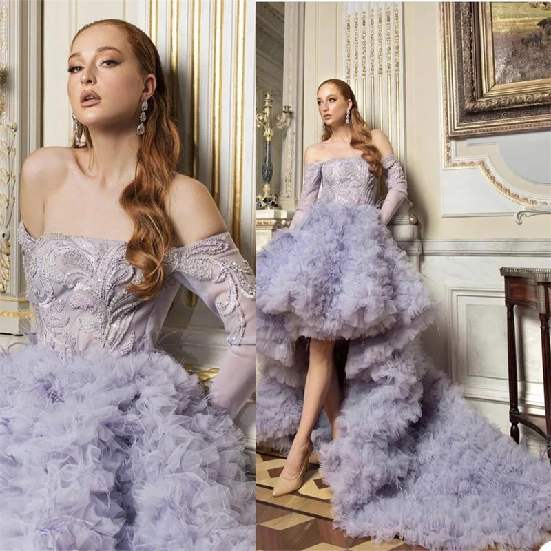 Princess Prom Dresses Long Sleeves Ruffles Off Shoulder Beads Lace Appliques Evening Dress Custom Made Floor Length Party Gown | Свадьбы и