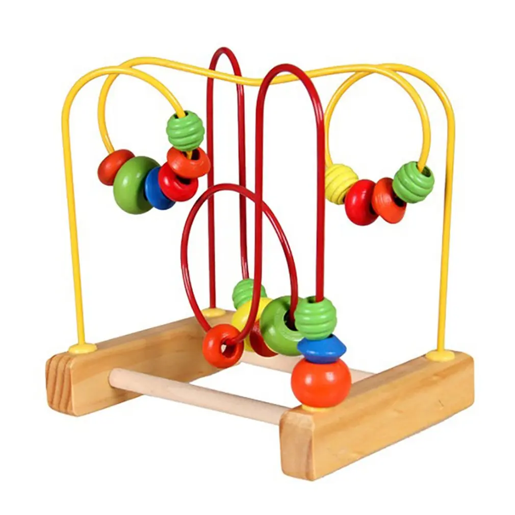 Детские мини красочные деревянные круглые бусины проволочный лабиринт
