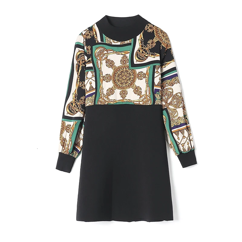 

Женское винтажное мини-платье с длинным рукавом и круглым вырезом