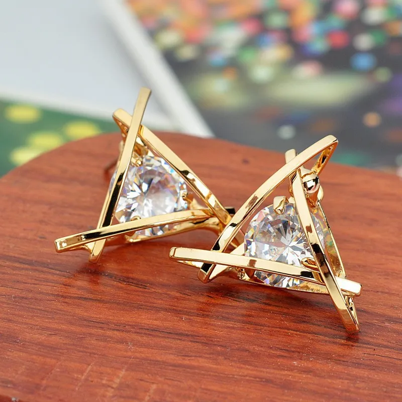 

Square Zircon Women's Stud Earrings Hollow Copper Triangle Women Earrings 2020 temperament fashion jewelry