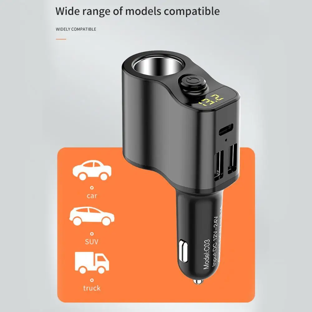 

3.1A Durable Over Temperature Protection Type-C Charger Compact Car USB Charger Dual USB for Vehicle