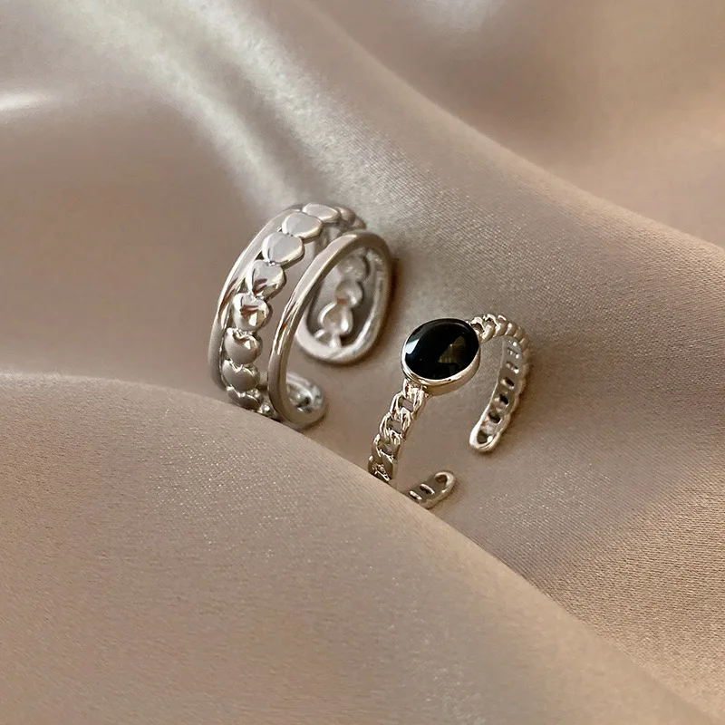 

2PCS Set Fashion Adjustable Rings For Women Girls Gothic Style Geometric Silver Color Finger Ring Party Jewelry Gifts Wholesale
