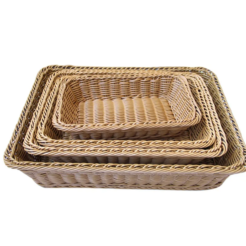 

Natural Rattan Bread Basket Food Basket Dry Fruit Plate Long Square Fruit Basket Coffee Large Dough Wicker Baskets