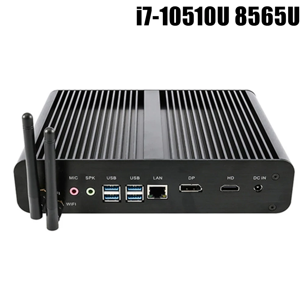 Мини ПК без вентилятора Intel Core i7 10510U 8565U i5 8265U 2 * DDR4 M.2 + Msata 2021 ''SATA 4K HTPC Nettop HDMI DP