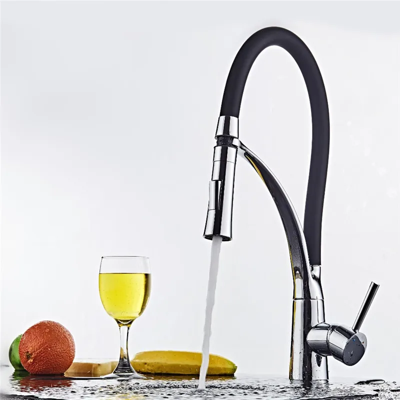 

Смеситель для кухни с хромированной отделкой, выдвижная насадка двойного распылителя для горячей и холодной воды, черный кухонный кран