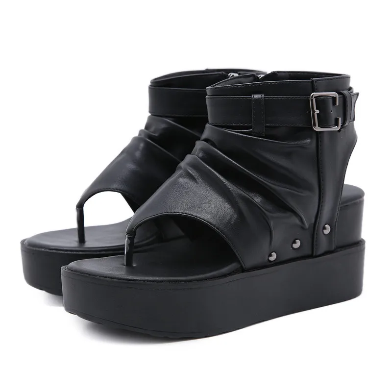 

2021 new spring and summer thick sole slope heel belt buckle clip toe cool boots high top Roman personality sandals women's