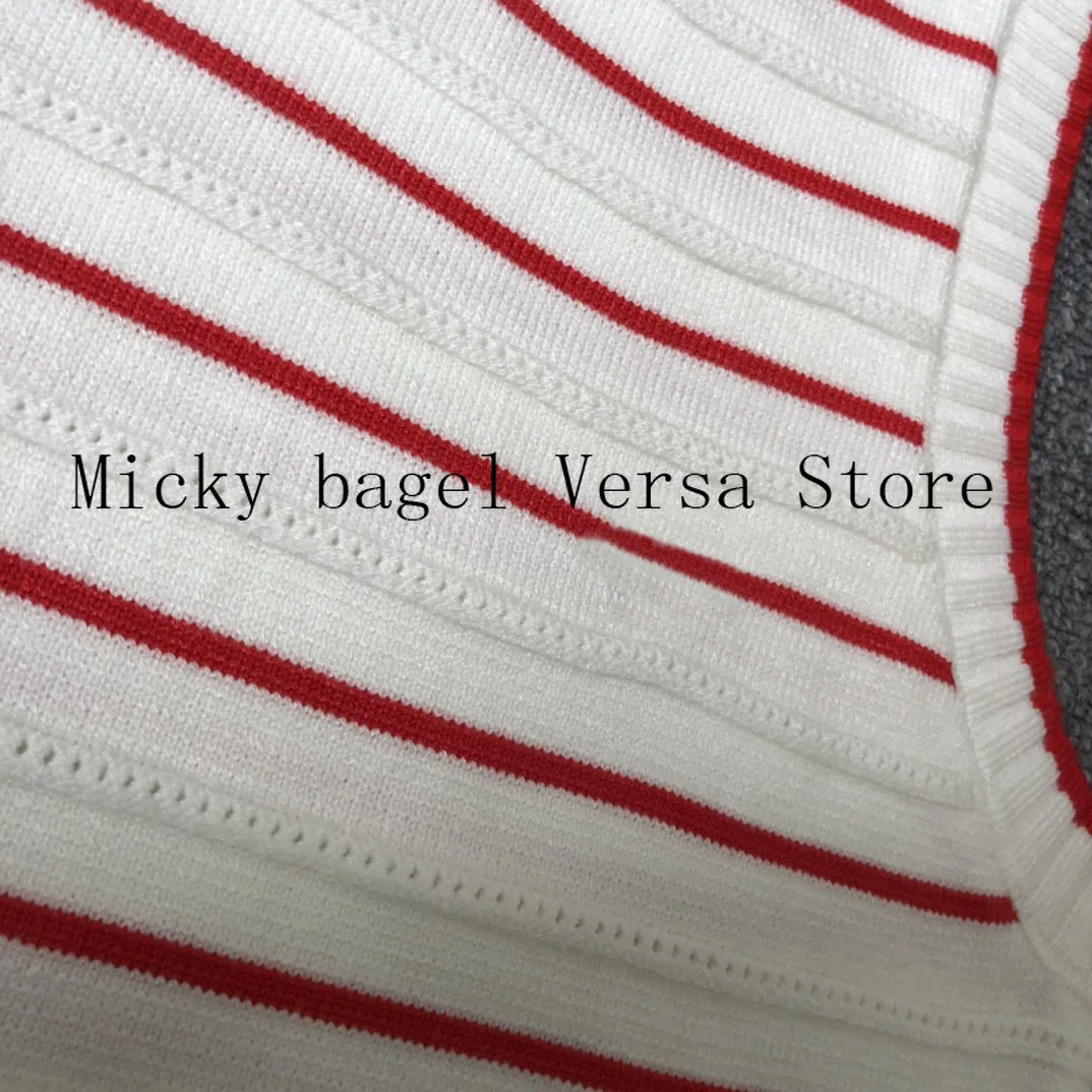 

2021 luxury design classic stripe fashion women's sleeveless top temperament round neck slim versatile knitted short sleeve vest
