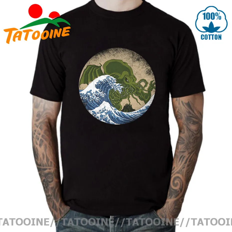 Винтажная футболка с надписью The Great Old One в стиле ретро Wave Off Kanagawa Hokusai Cthulhu
