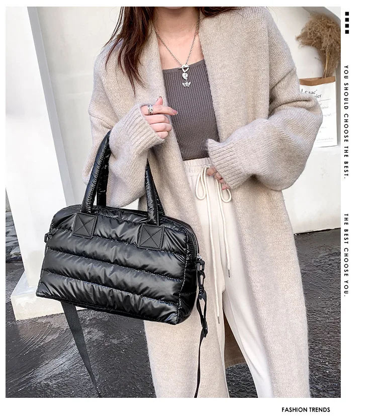 

Fashion Nylon Handbag High Quality Cotton Padded Crossbody Shoulder Bag Brand Quilted Female Bag 2021 Winter Large Capacity Tote
