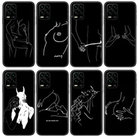 minimalist line sexy couple cartoon phone case for xiaomi redmi note 10 9s 8 7 6 5 a pro t y1 anime black cover silicone back pr