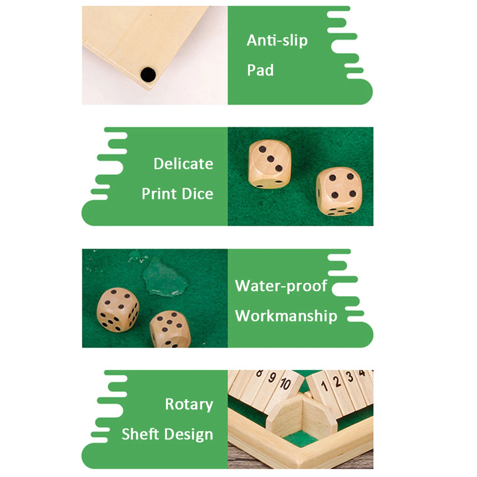 

Wood Four Sided 10 Numbers Board Game Set with English Words Dice Table Entertainment Board Game Toy for Family Adults Party