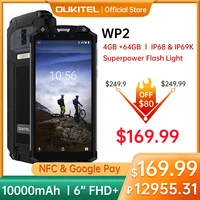 Oukitel WP2 NFC IP68 Smartphone 4GB 64GB 6 0  10000mAh Octa Core Android 8 0 Mobile Phone MT6750T 16MP Fingerprint Phone