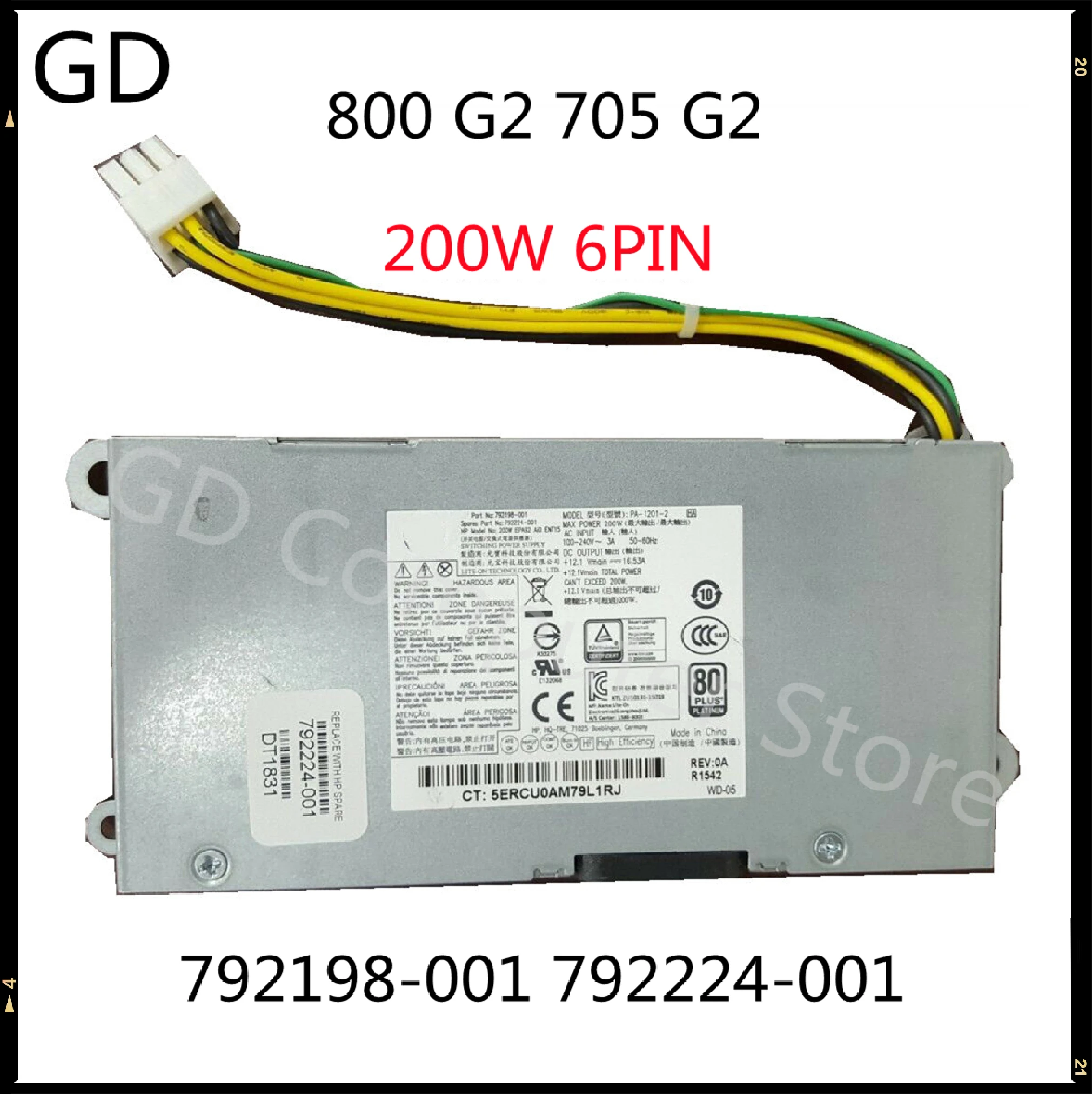 GD оригинал для HP EliteOne 800 G2 705 AIO 200 Вт блок питания 792198-001 792224-001 DPS-200PB-199 A полностью
