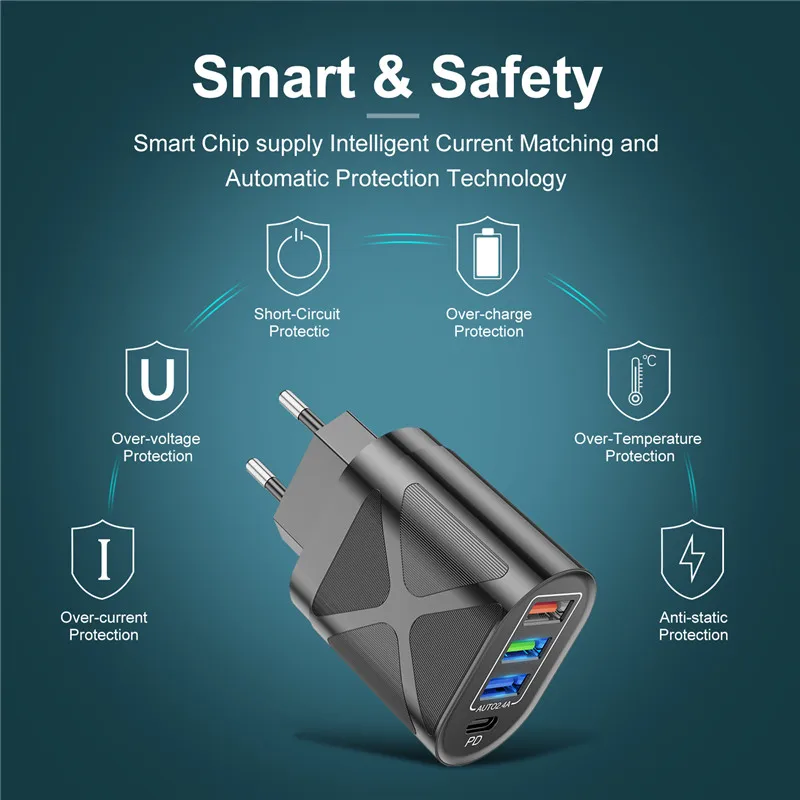 Сетевое зарядное устройство USLION с 4 USB-портами и поддержкой быстрой зарядки 3 0 |