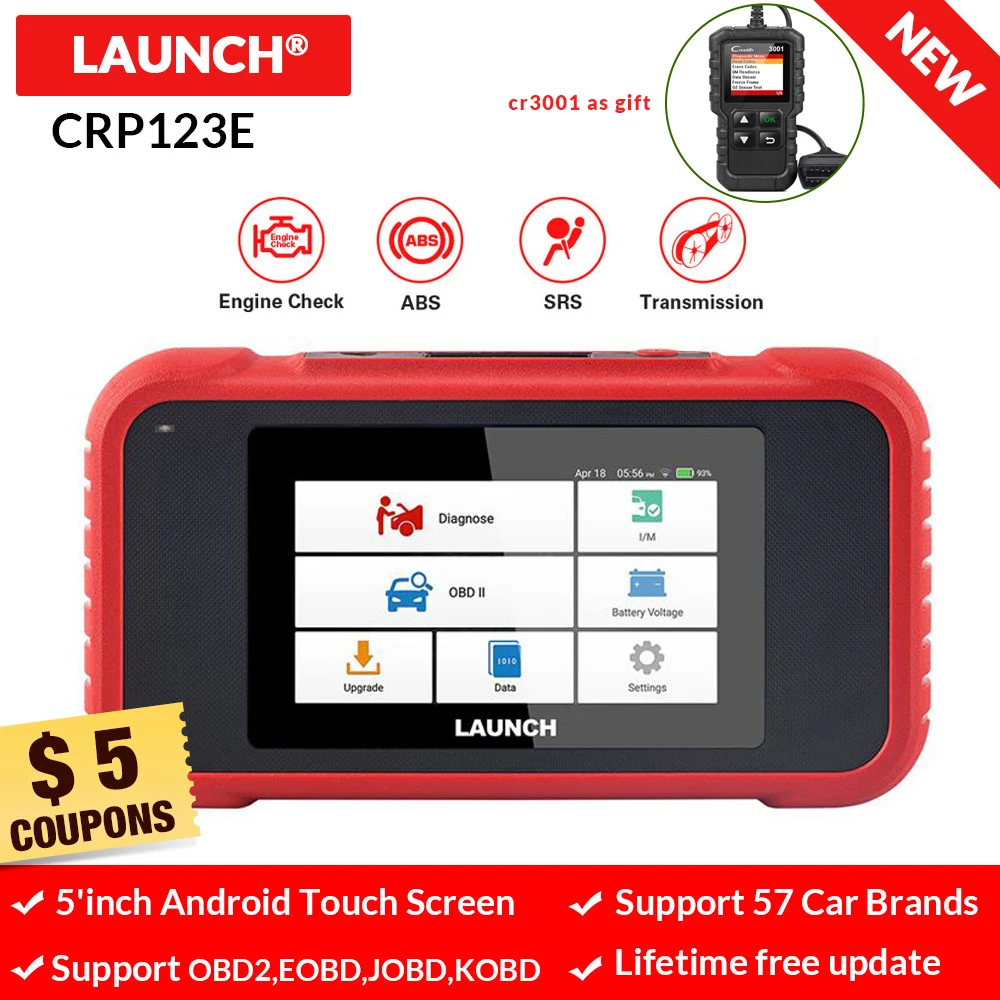 LAUNCH X431 CRP123E OBD2 сканер кодов ENG ABS воздушная подушка SRS Трансмиссия автомобильный диагностический инструмент Бесплатное обновление CRP123 crp123x