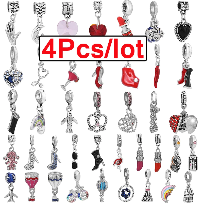 4Pcs/Lot Sterling Silver Color Beads Love Bird Charms Beads Pendant Fit Original DIY Brand Bracelets For Women Wife Jewelry Gift