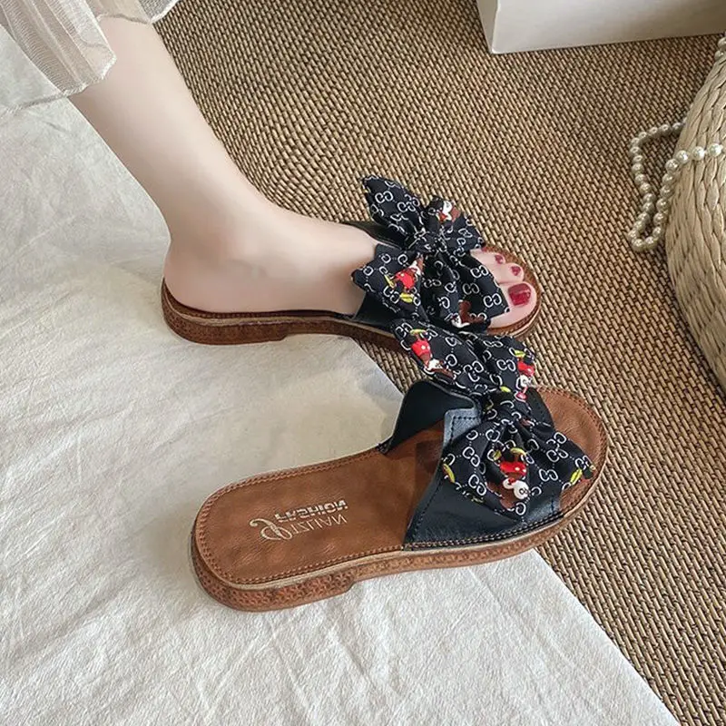 

Disney Mickey Mouse bow slippers summer wear pregnant women non-slip hot days comfortable women's shoes