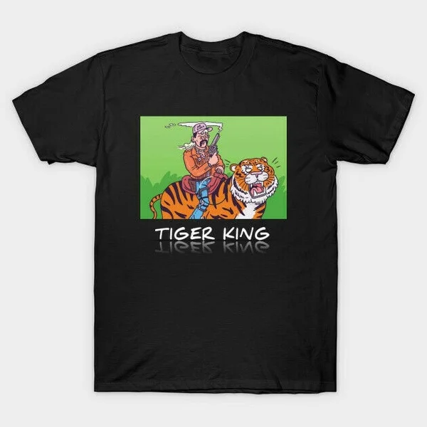 

Joe Exotic Riding Tiger King President Funny Political Cartoon Black T-shirt