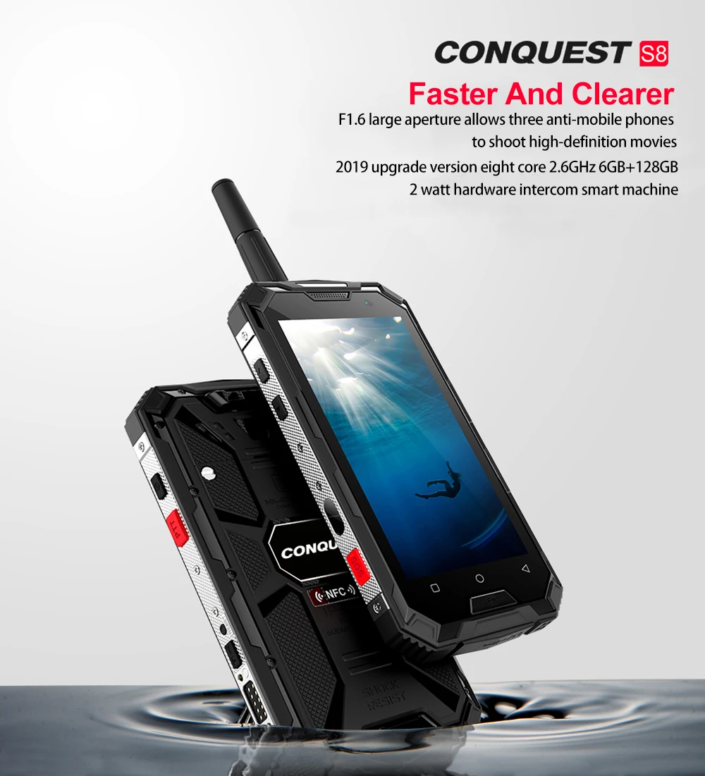 CONQUEST S8 прочный смартфон 4 Гб 64 Гб рация IP68 Телефон ГЛОНАСС 6000 мАч батарея NFC 4G LTE IP68 противоударный прочный телефон