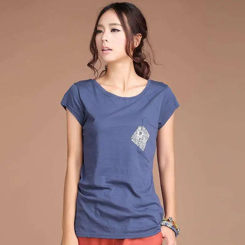 

Women Cotton Fashion Cotton Ladies blue Tee Shirt Short Sleeve Tops Tee Shirt
